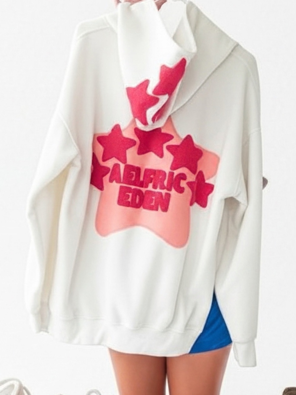 Aelfric Eden Vintage Embroidery Eden Star Pullover Hoodie White Pink Size M